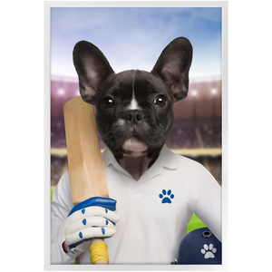 Howzat- Cricket Player & Sports Inspired Custom Pet Portrait Framed Satin Paper Print