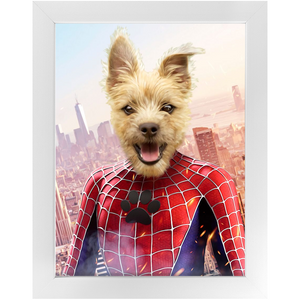 Spider Mutt - Spiderman Superhero Inspired Custom Pet Portrait Framed Satin Paper Print