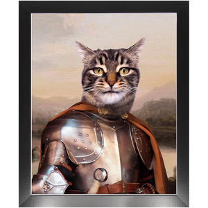 Knight In Brown Satin - Renaissance Inspired Custom Pet Portrait Framed Satin Paper Print