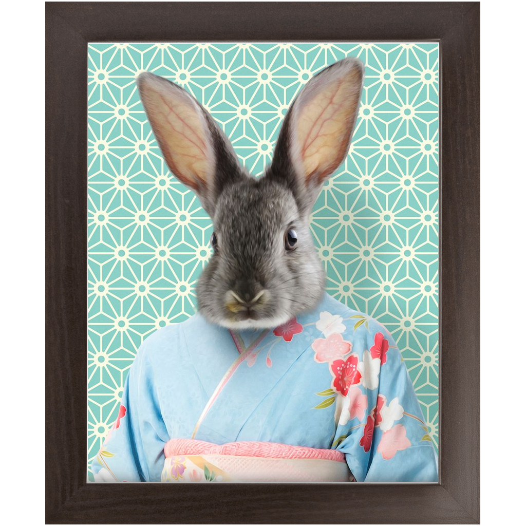 Aozora - Japanese Geisha & Kimono Inspired Custom Pet Portrait Framed Satin Paper Print