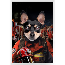 Load image into Gallery viewer, ON FIRE - Firefighter Inspired Custom Pet Portrait Framed Satin Paper Print