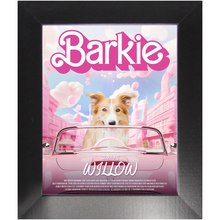 Load image into Gallery viewer, Barkie Movie Poster - Barbie Inspired Custom Pet Portrait Framed Satin Paper Print
