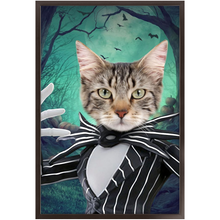 Load image into Gallery viewer, Jack O&#39;Lantin - Christmas &amp; Halloween Inspired Custom Pet Portrait Framed Satin Paper Print