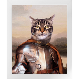 Knight In Brown Satin - Renaissance Inspired Custom Pet Portrait Framed Satin Paper Print