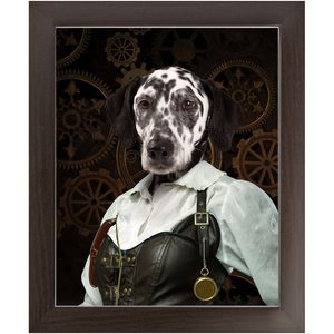 The Timekeeper - Steampunk, Victorian Era Inspired Custom Pet Portrait Framed Satin Paper Print