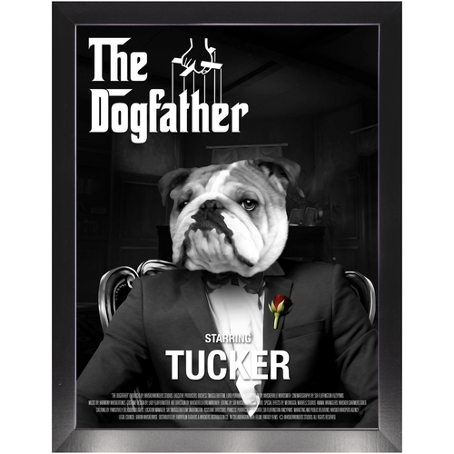 THE DOGFATHER Movie Poster - The Godfather Inspired Custom Pet Portrait Framed Satin Paper Print