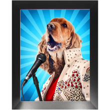 Load image into Gallery viewer, Blue Suede Chew Toy - Elvis Presley, Rock &amp; Roll Inspired Custom Pet Portrait Framed Satin Paper Print