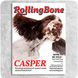 Rolling Bone Magazine Cover Featuring a Dog with imaginary article titles- Personalized Gift for Dog Owners