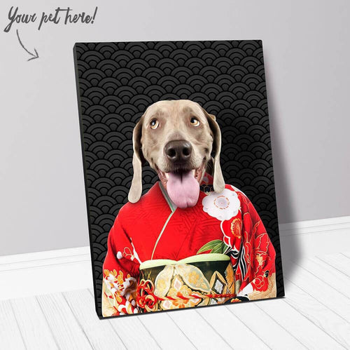 Aka Bara - Japanese Geisha & Kimono Inspired Custom Pet Portrait Canvas