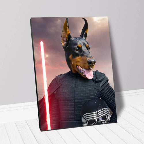 Custom Pet portrait - doberman as a sith lord with red light sabre