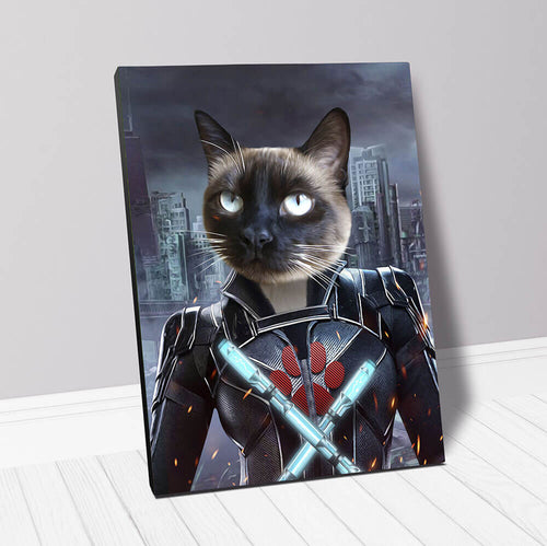 Cat in Super hero Costume inspired by Black Widow - Custom Cat Portrait on Canvas