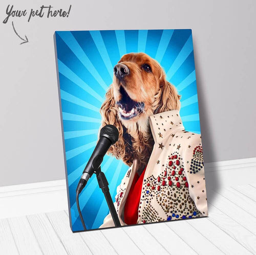 Blue Suede Chew Toy - Elvis Presley, Rock & Roll Inspired Custom Pet Portrait Canvas