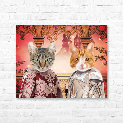 Cat in Renaissance Fantasy Costume - Custom 2 Cat Portrait on Canvas with one pink and one white costume