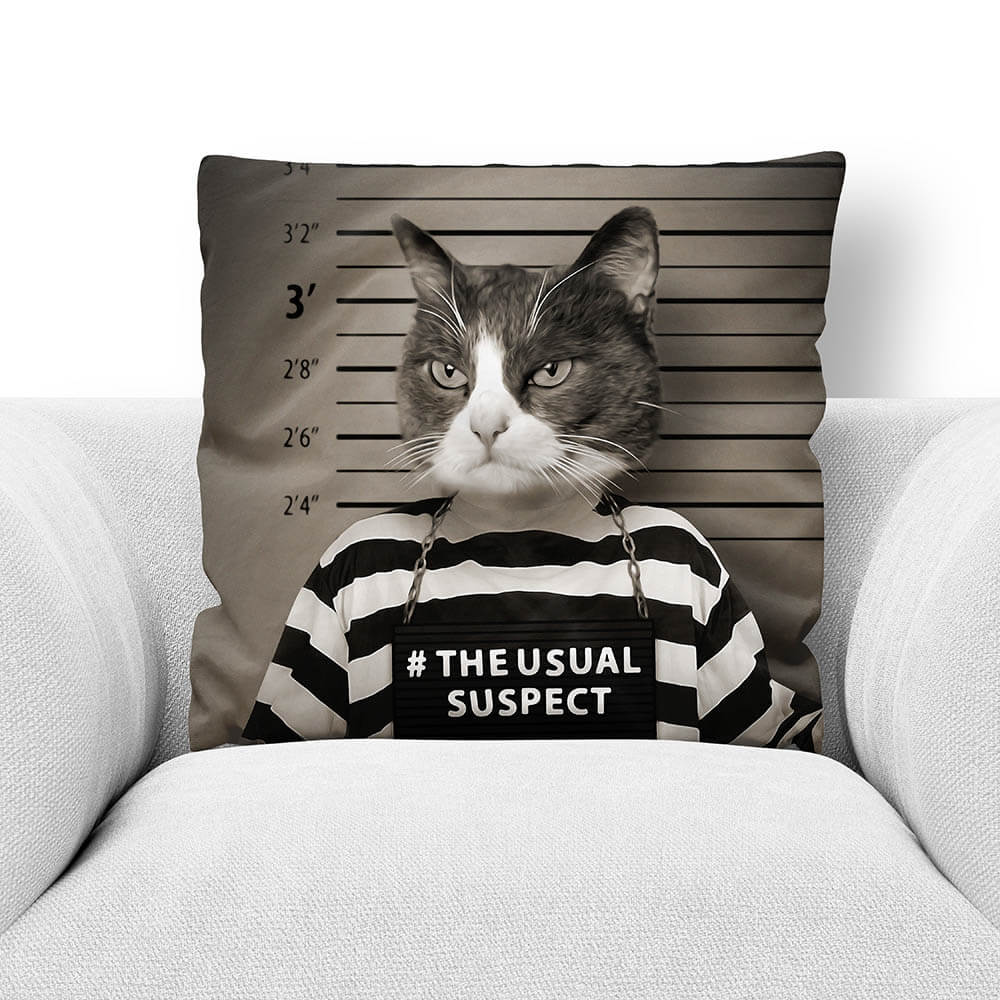 THE USUAL SUSPECT - CUSTOM PET PORTRAIT THROW PILLOW