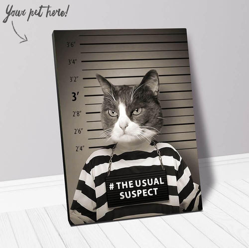 The Usual Suspect - Gangster Mugshot Inspired Custom Pet Portrait Canvas